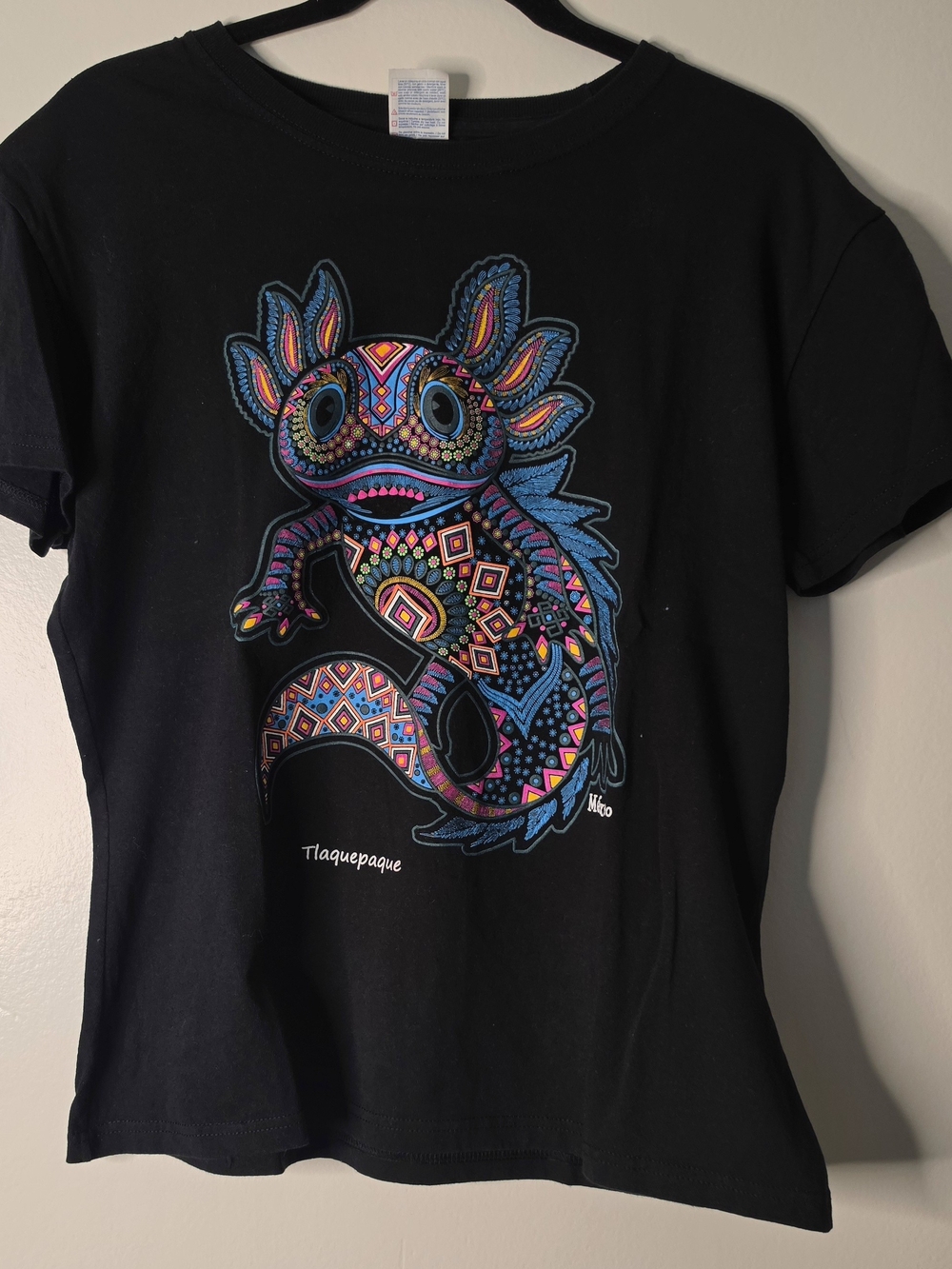 Black Woman T-Shirt with Colorful Axolotl Graphic